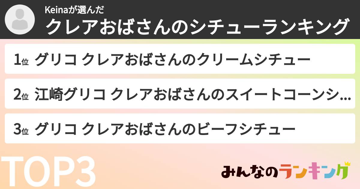Keinaさんの「クレアおばさんのシチューランキング」