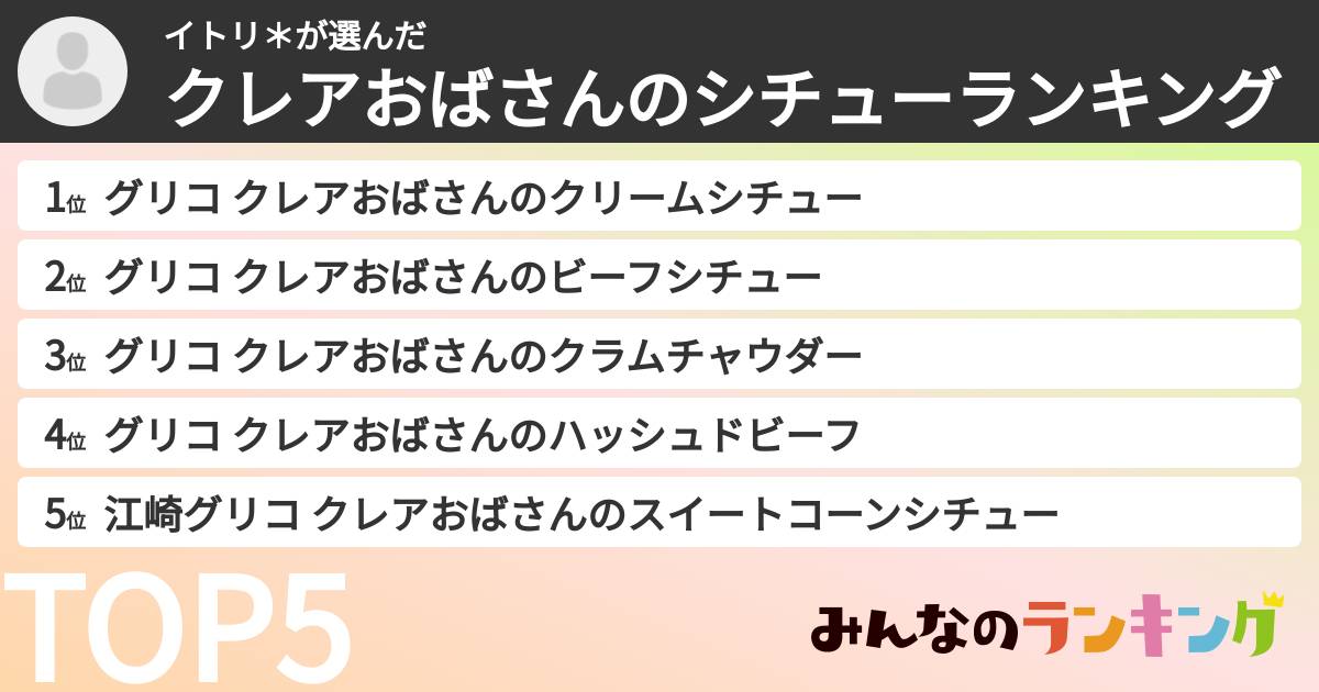 イトリ＊さんの「クレアおばさんのシチューランキング」