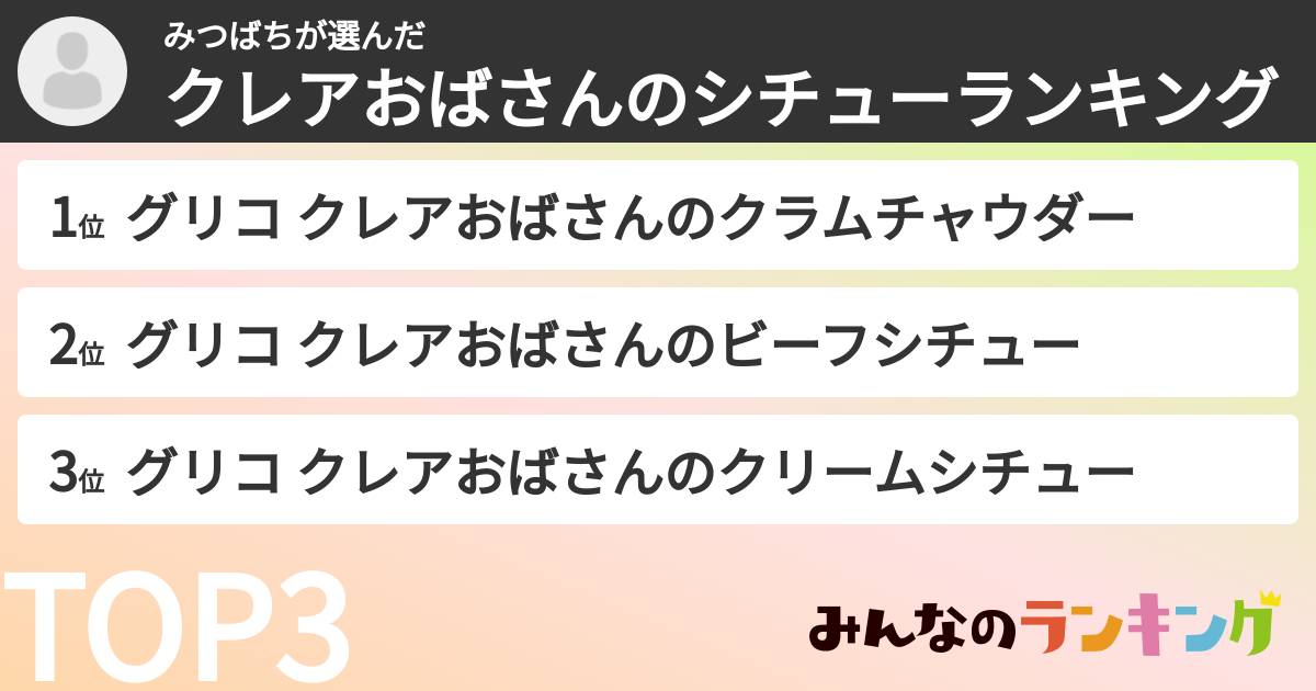 みつばちさんの「クレアおばさんのシチューランキング」