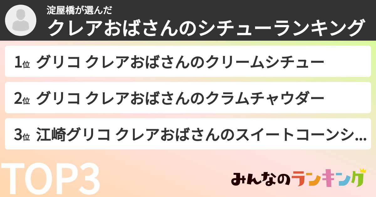 淀屋橋さんの「クレアおばさんのシチューランキング」