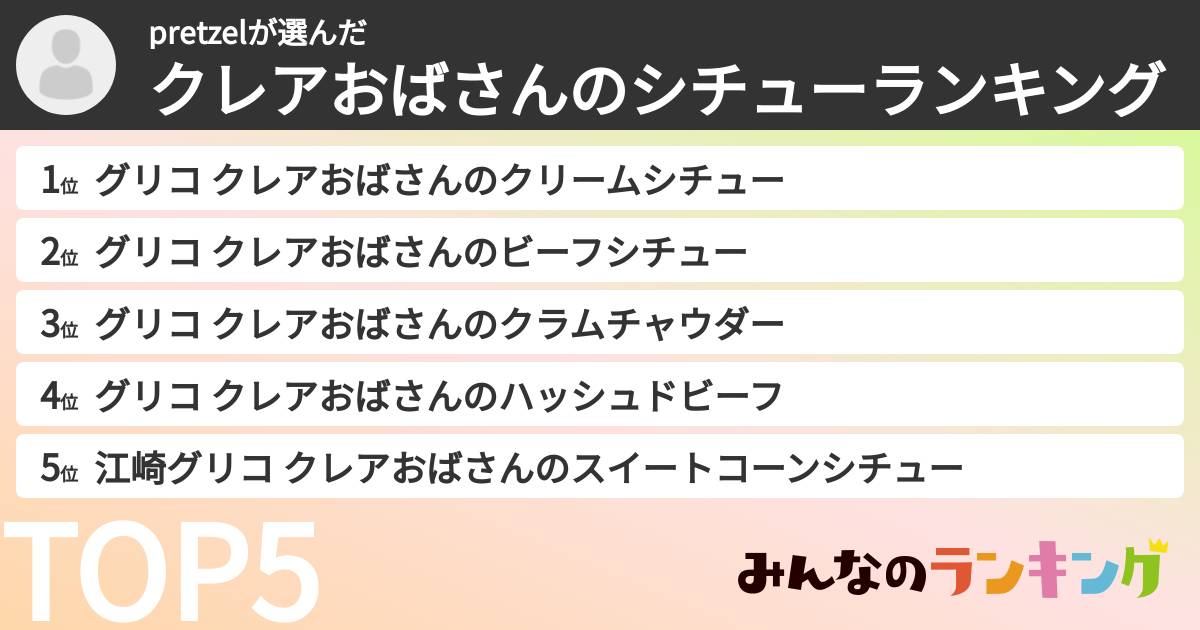 pretzelさんの「クレアおばさんのシチューランキング」