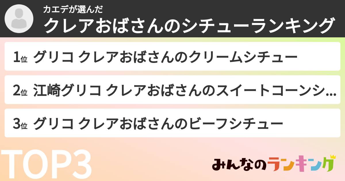 カエデさんの「クレアおばさんのシチューランキング」