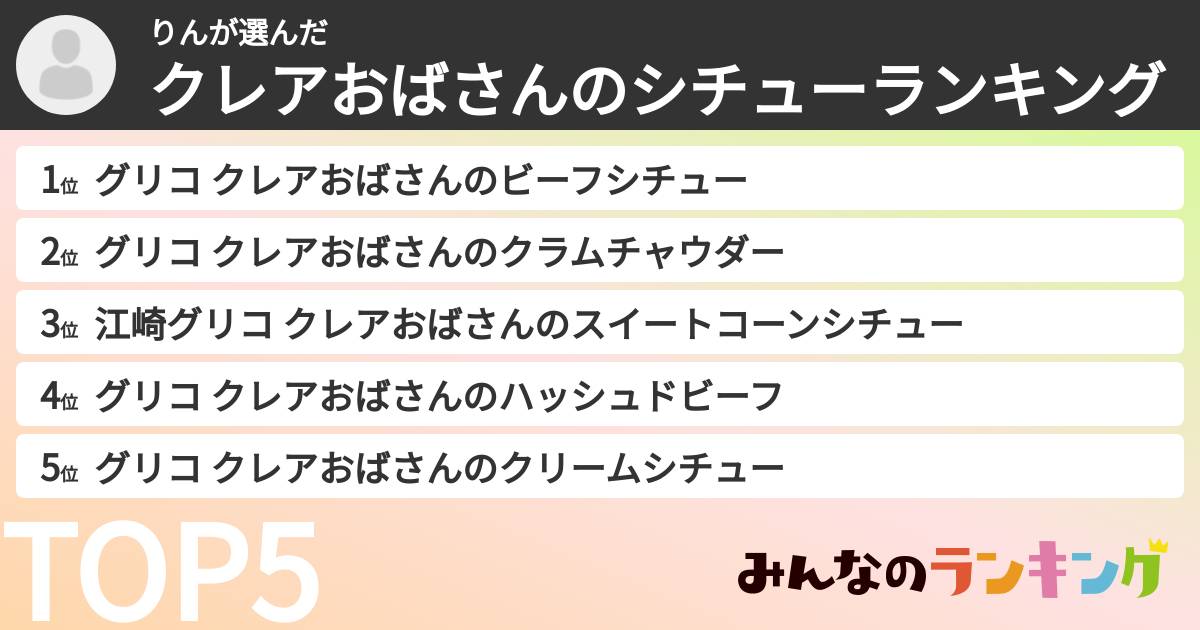 りんさんの「クレアおばさんのシチューランキング」