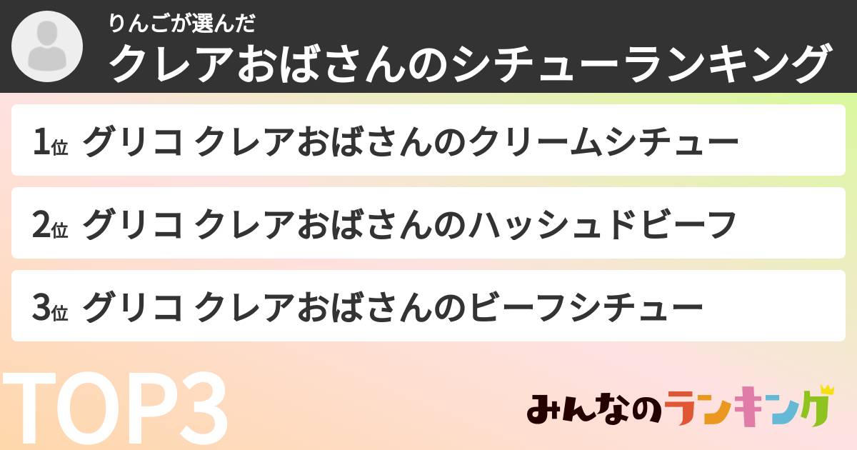 りんごさんの「クレアおばさんのシチューランキング」
