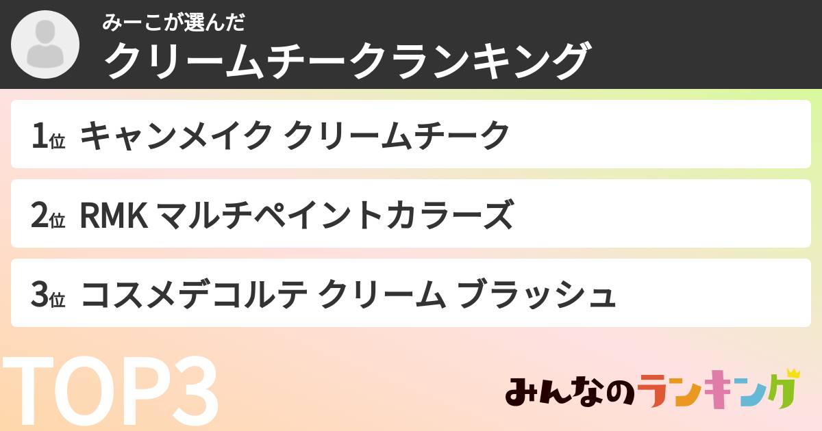 みーこさんの「クリームチークランキング」