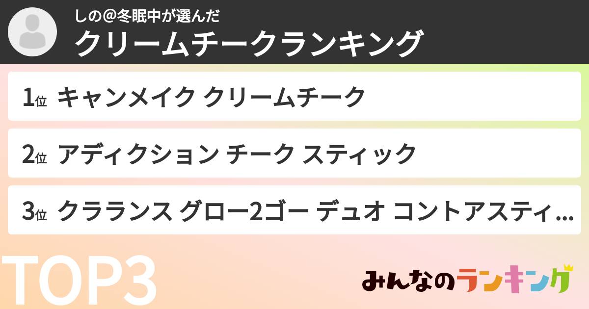 しの＠冬眠中さんの「クリームチークランキング」
