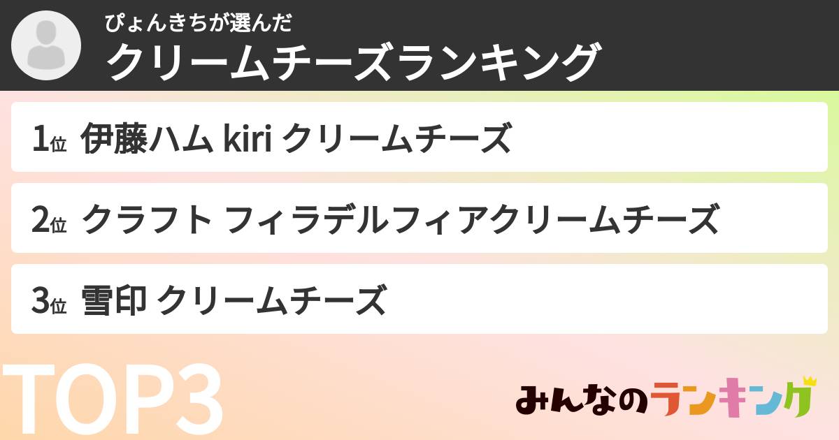 ぴょんきちさんの「クリームチーズランキング」