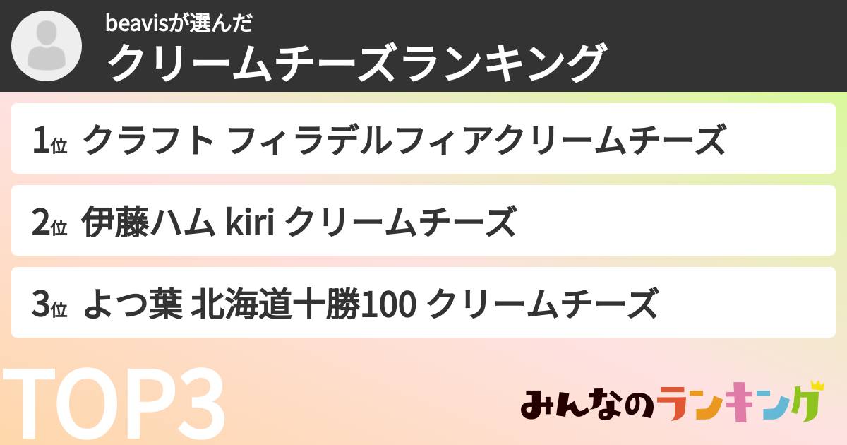 beavisさんの「クリームチーズランキング」