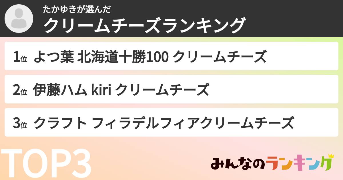 たかゆきさんの「クリームチーズランキング」