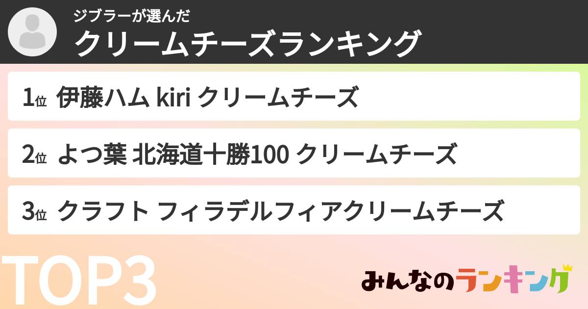 ジブラーさんの「クリームチーズランキング」