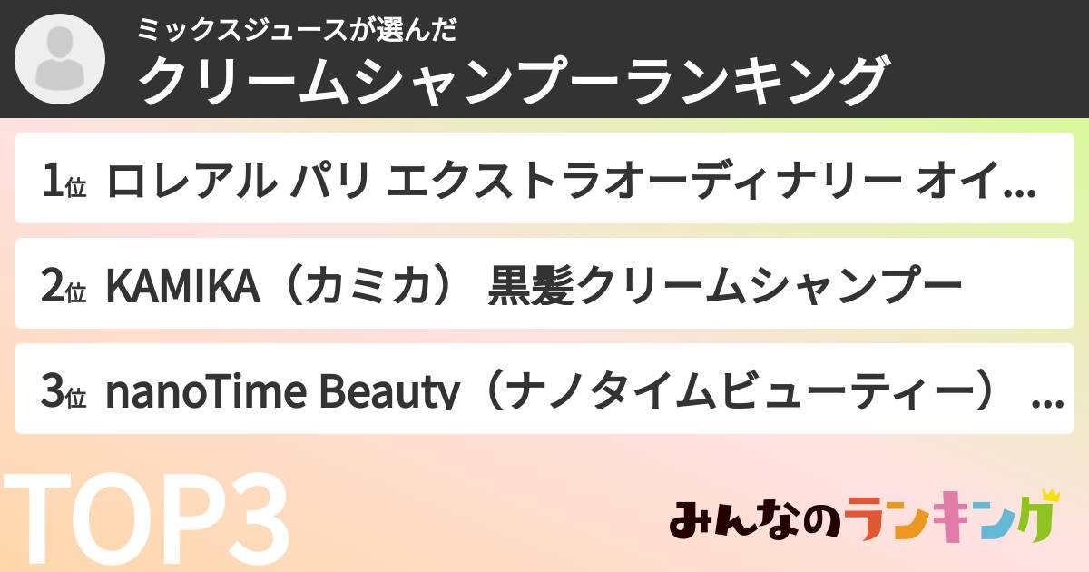 ミックスジュースさんの「クリームシャンプーランキング」