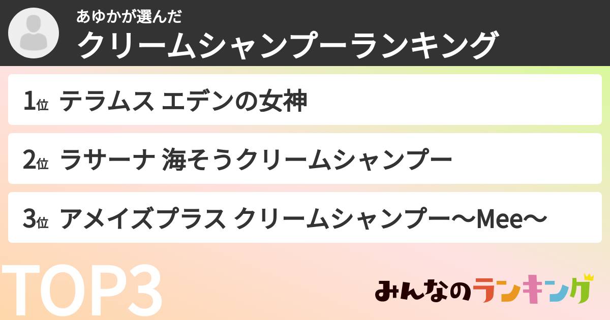 あゆかさんの「クリームシャンプーランキング」