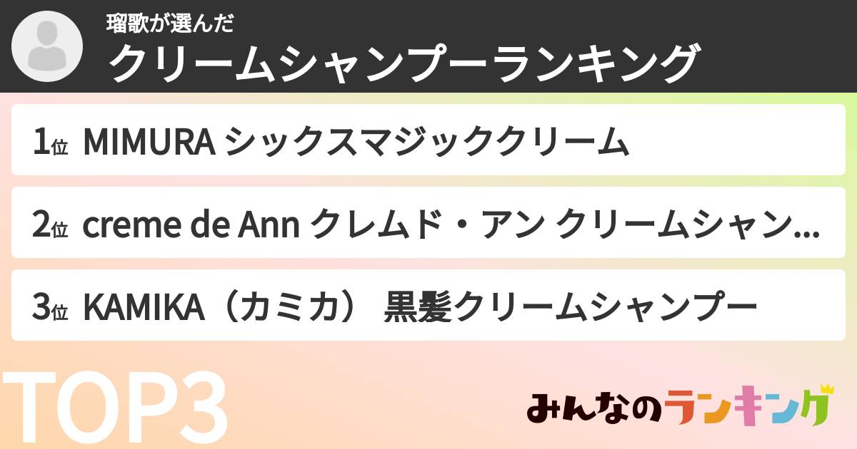 瑠歌さんの「クリームシャンプーランキング」