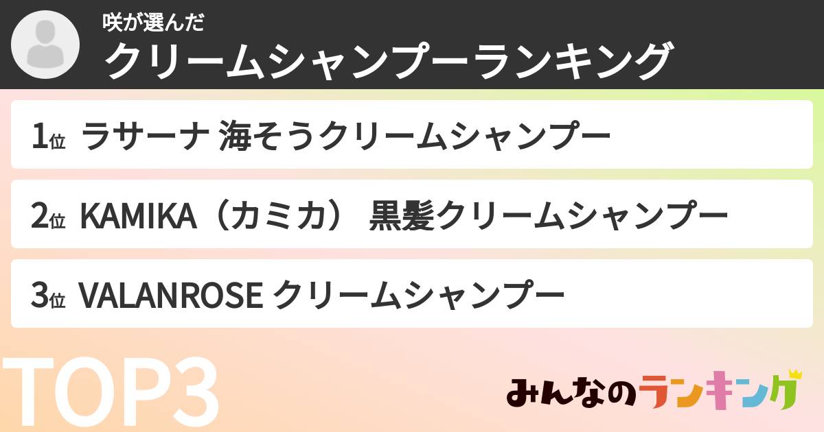咲さんの「クリームシャンプーランキング」