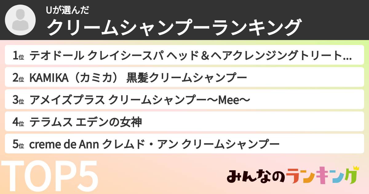 Uさんの「クリームシャンプーランキング」