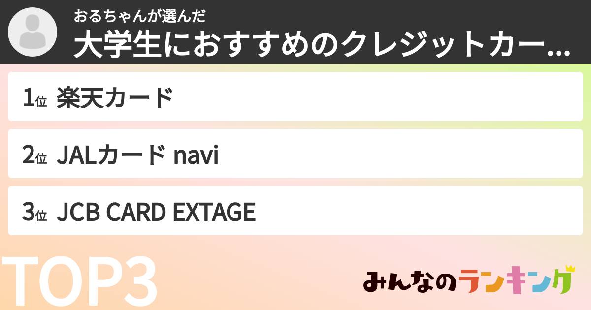 おるちゃんさんの「大学生におすすめのクレジットカードランキング」