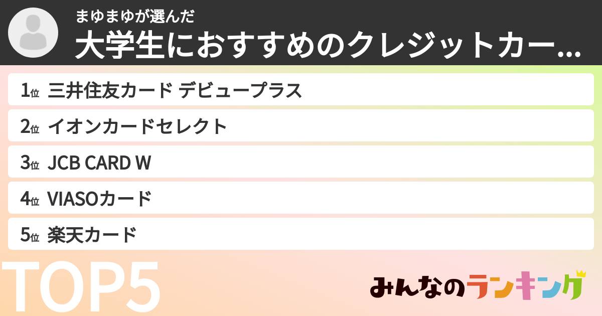 まゆまゆさんの「大学生におすすめのクレジットカードランキング」