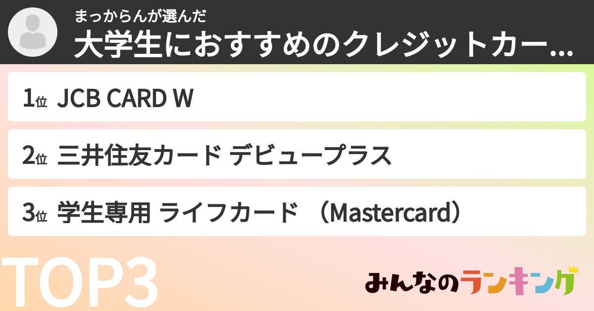 まっからんさんの「大学生におすすめのクレジットカードランキング」