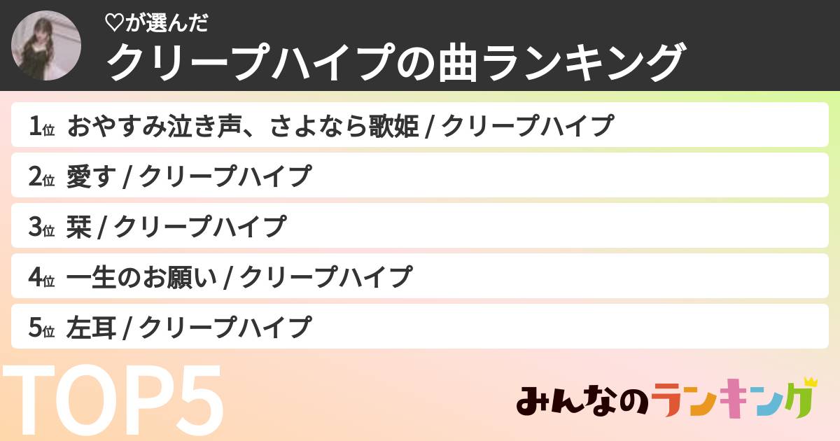♡さんの「クリープハイプの曲ランキング」