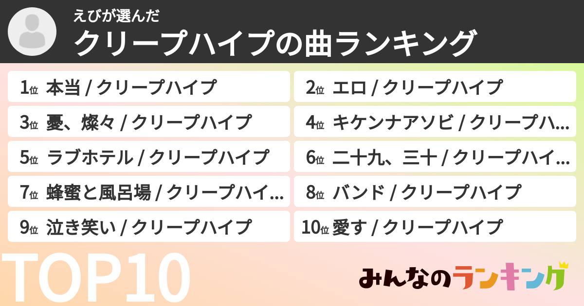 えびさんの「クリープハイプの曲ランキング」