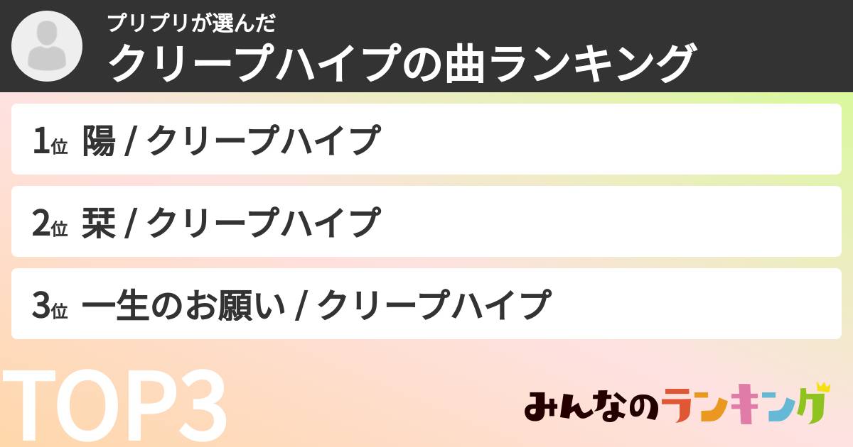 プリプリさんの「クリープハイプの曲ランキング」