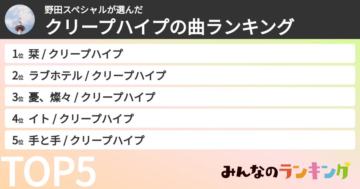 野田スペシャルさんの「クリープハイプの曲ランキング」