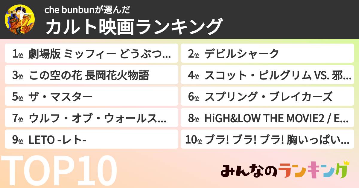 che bunbunさんの「カルト映画ランキング」