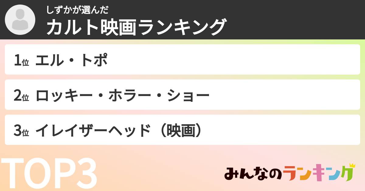 しずかさんの「カルト映画ランキング」