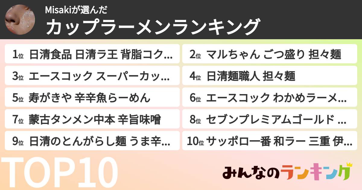 Misakiさんの「カップ麺・カップラーメンランキング」