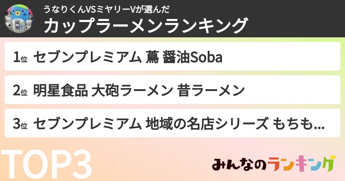 うなりくんVSミヤリーVさんの「カップ麺・カップラーメンランキング」