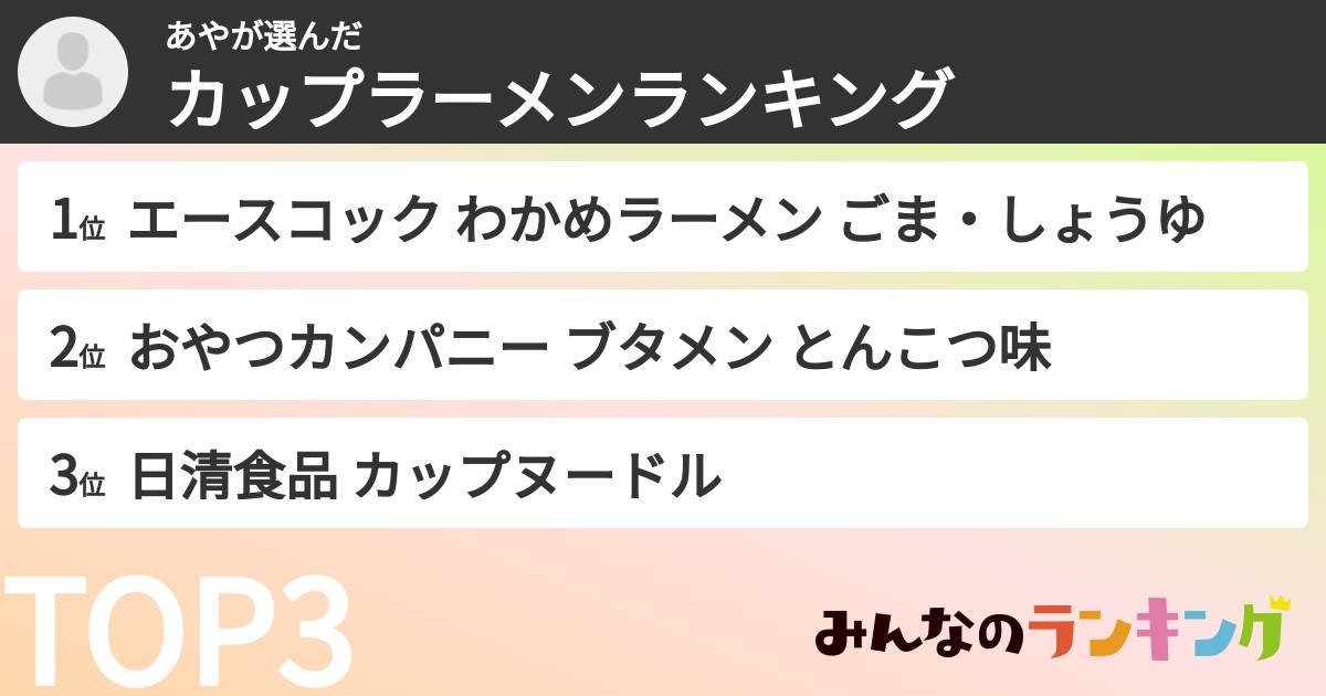 あやさんの「カップ麺・カップラーメンランキング」