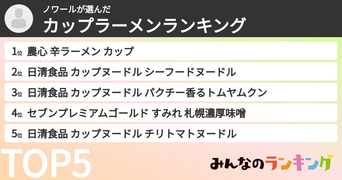 ノワールさんの「カップ麺・カップラーメンランキング」