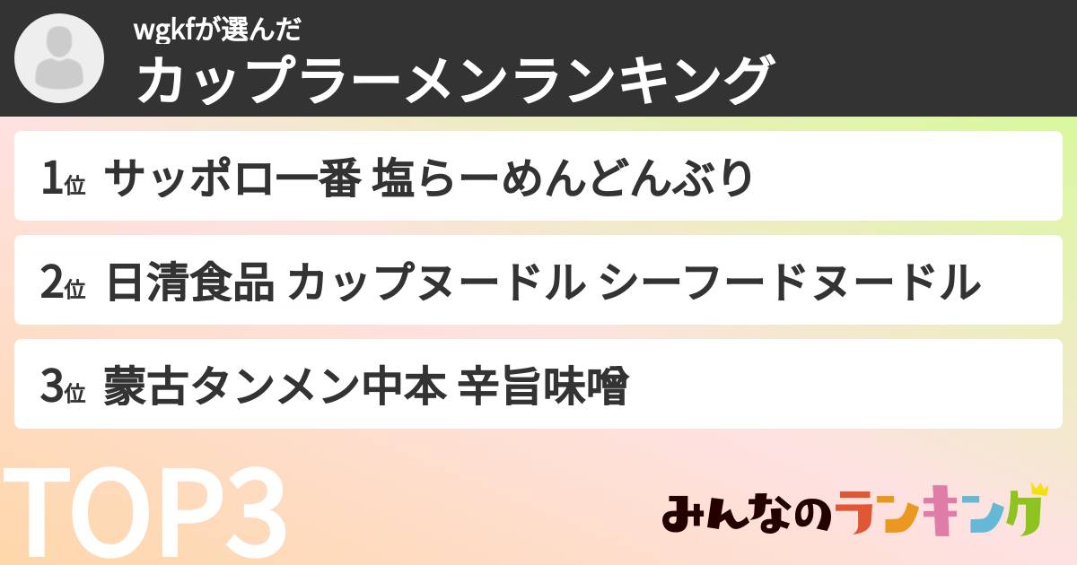 wgkfさんの「カップ麺・カップラーメンランキング」