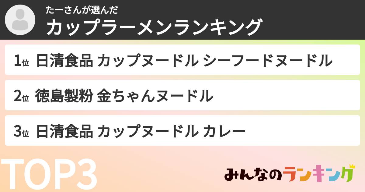 たーさんさんの「カップ麺・カップラーメンランキング」
