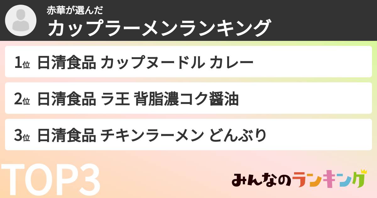 赤華さんの「カップ麺・カップラーメンランキング」