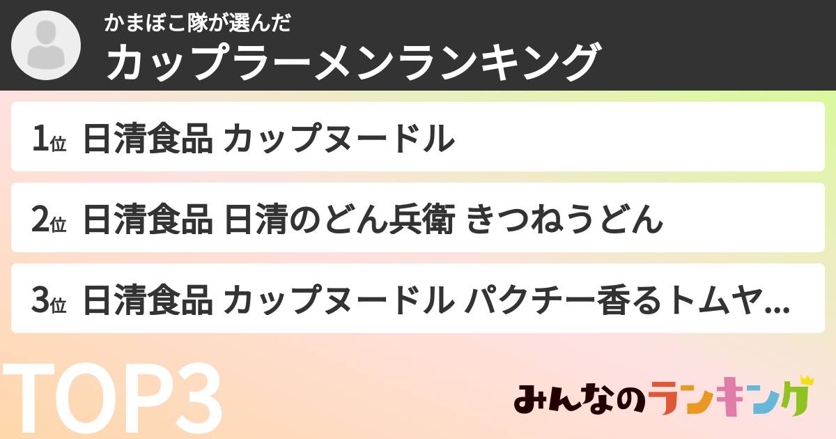 かまぼこ隊さんの「カップ麺・カップラーメンランキング」