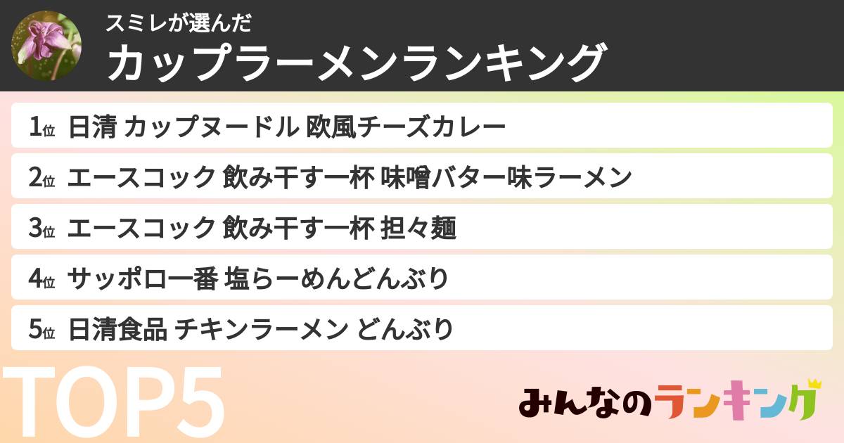 スミレさんの「カップ麺・カップラーメンランキング」