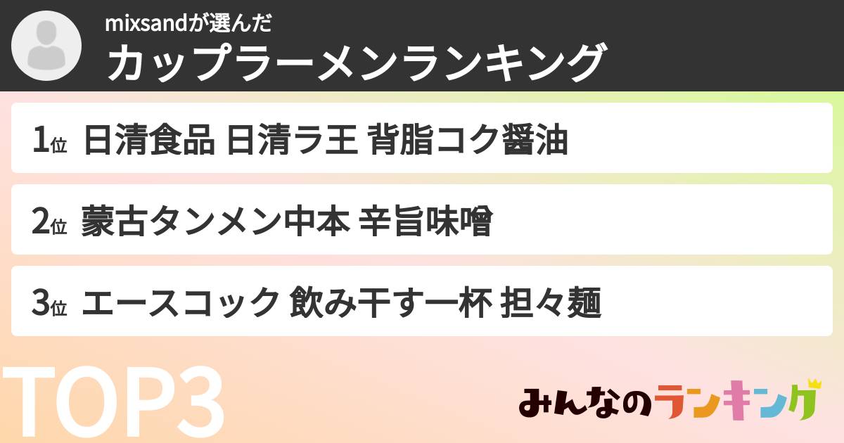 mixsandさんの「カップ麺・カップラーメンランキング」