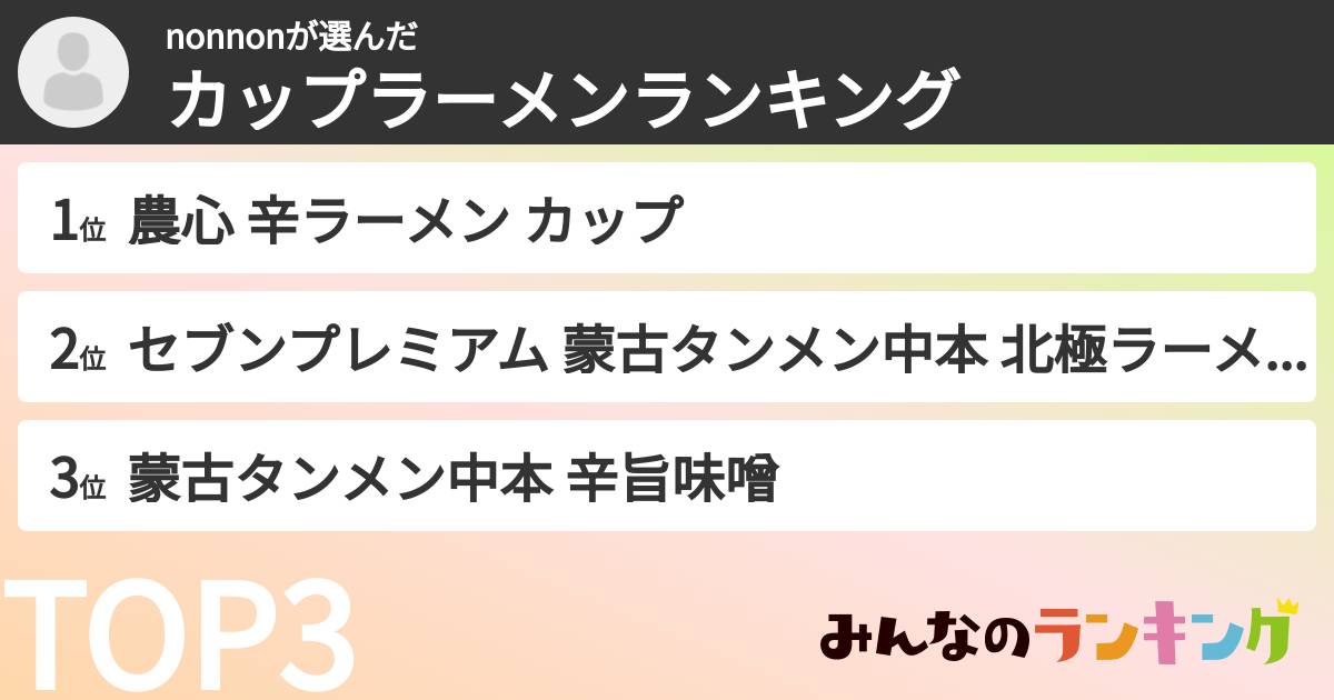nonnonさんの「カップ麺・カップラーメンランキング」