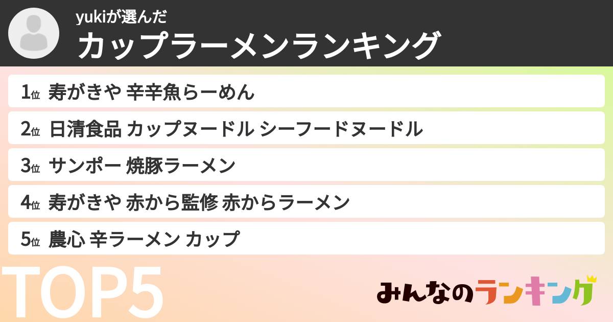 yukiさんの「カップ麺・カップラーメンランキング」