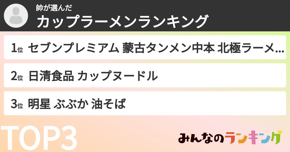 帥さんの「カップ麺・カップラーメンランキング」