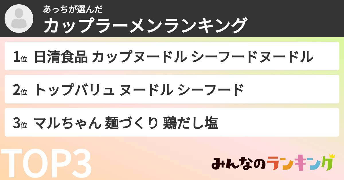 あっちさんの「カップ麺・カップラーメンランキング」