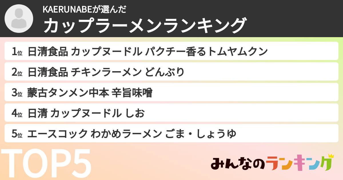 KAERUNABEさんの「カップ麺・カップラーメンランキング」