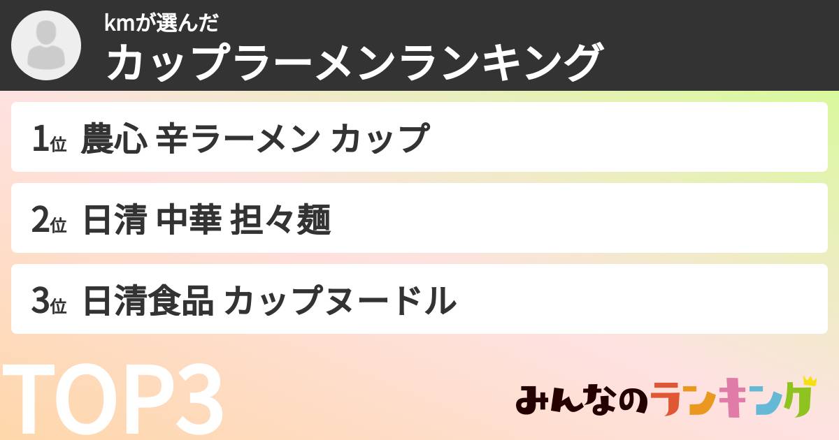 kmさんの「カップ麺・カップラーメンランキング」