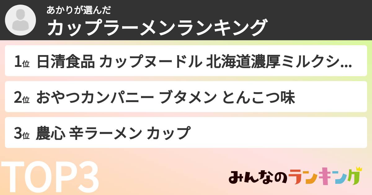 あかりさんの「カップ麺・カップラーメンランキング」