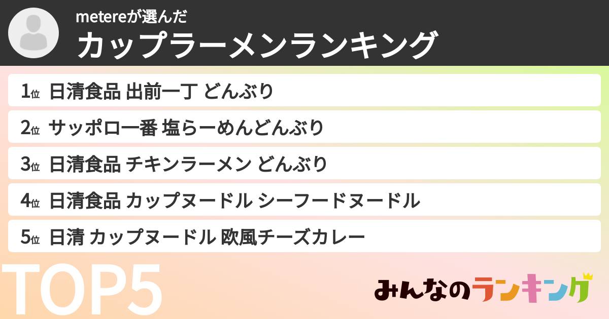metereさんの「カップ麺・カップラーメンランキング」