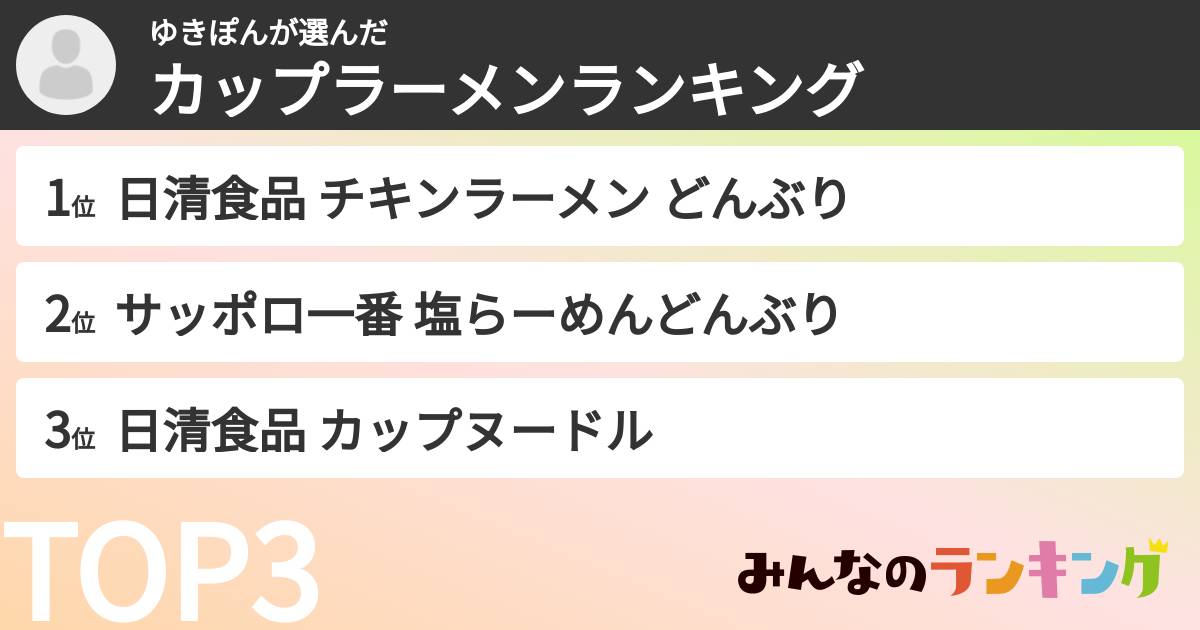 ゆきぽんさんの「カップ麺・カップラーメンランキング」