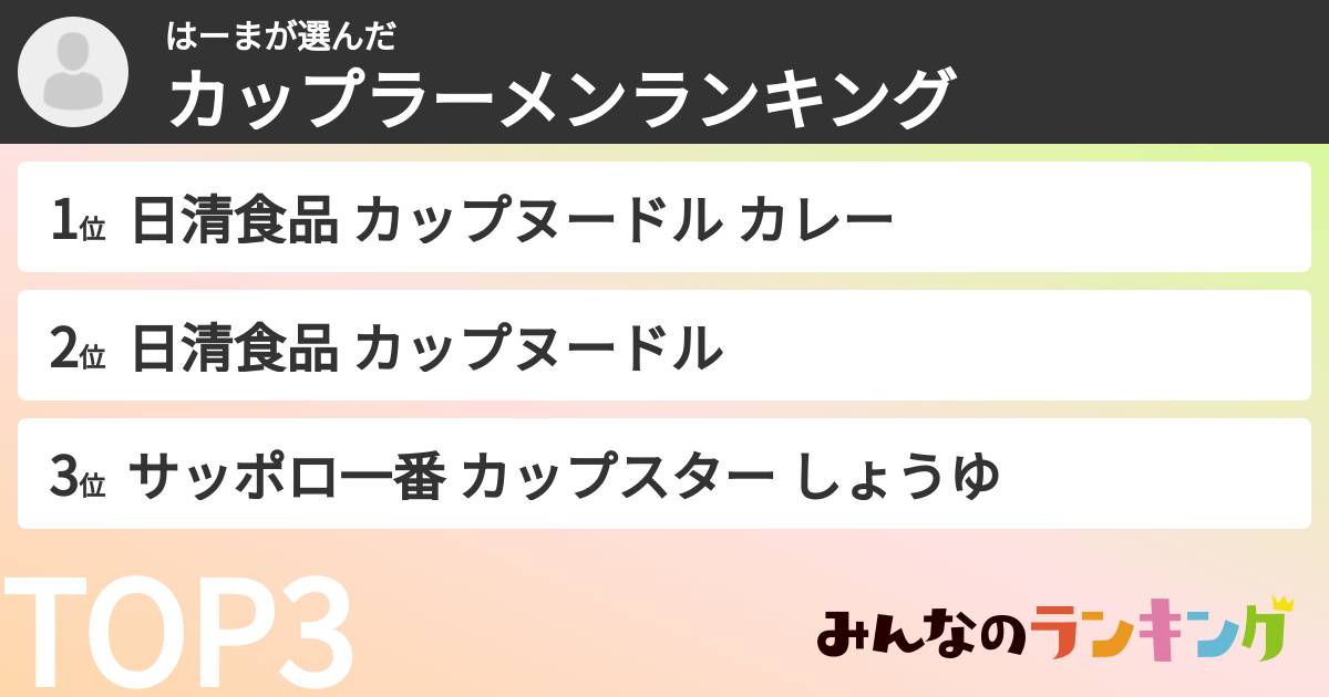 はーまさんの「カップ麺・カップラーメンランキング」