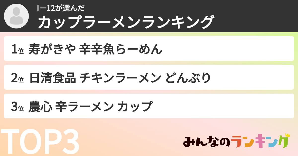 I－12さんの「カップ麺・カップラーメンランキング」