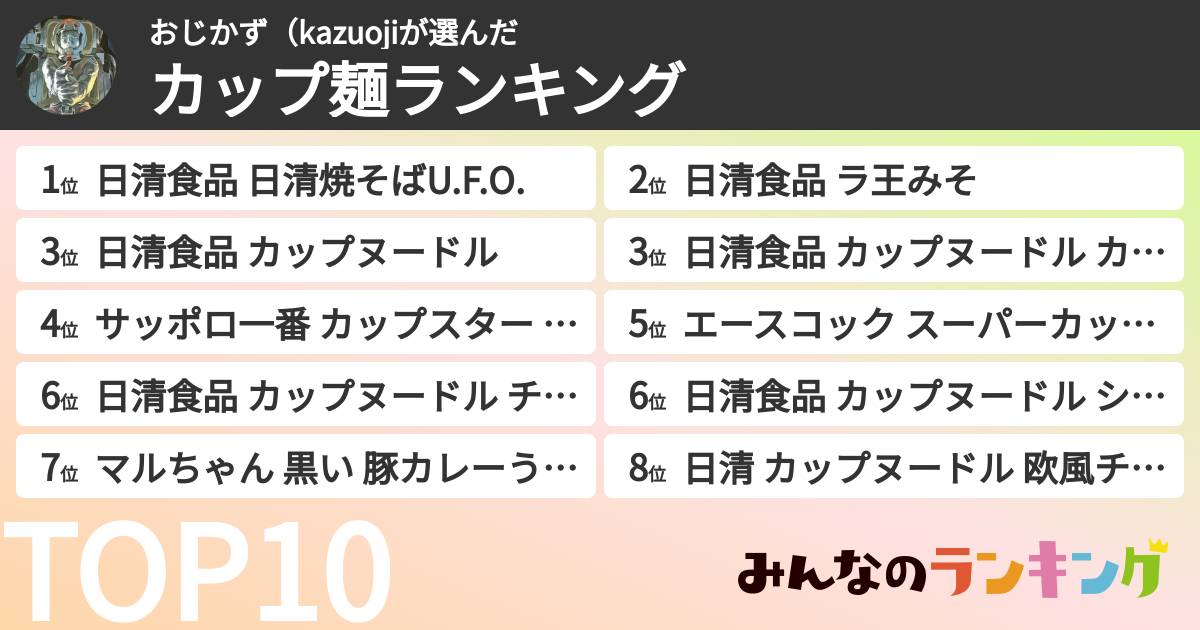 おじかず（kazuojiさんの「カップ麺・カップラーメンランキング」